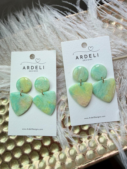 “Taffy” Polymer Clay Triangle Dangle w/Round Post Earrings
