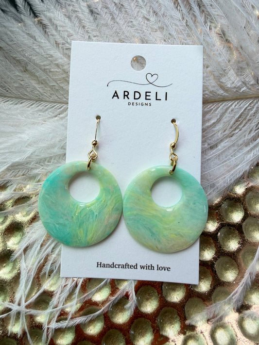 “Taffy” Polymer Clay Off Round Donut Dangle W/Gold Plated Hook Earrings