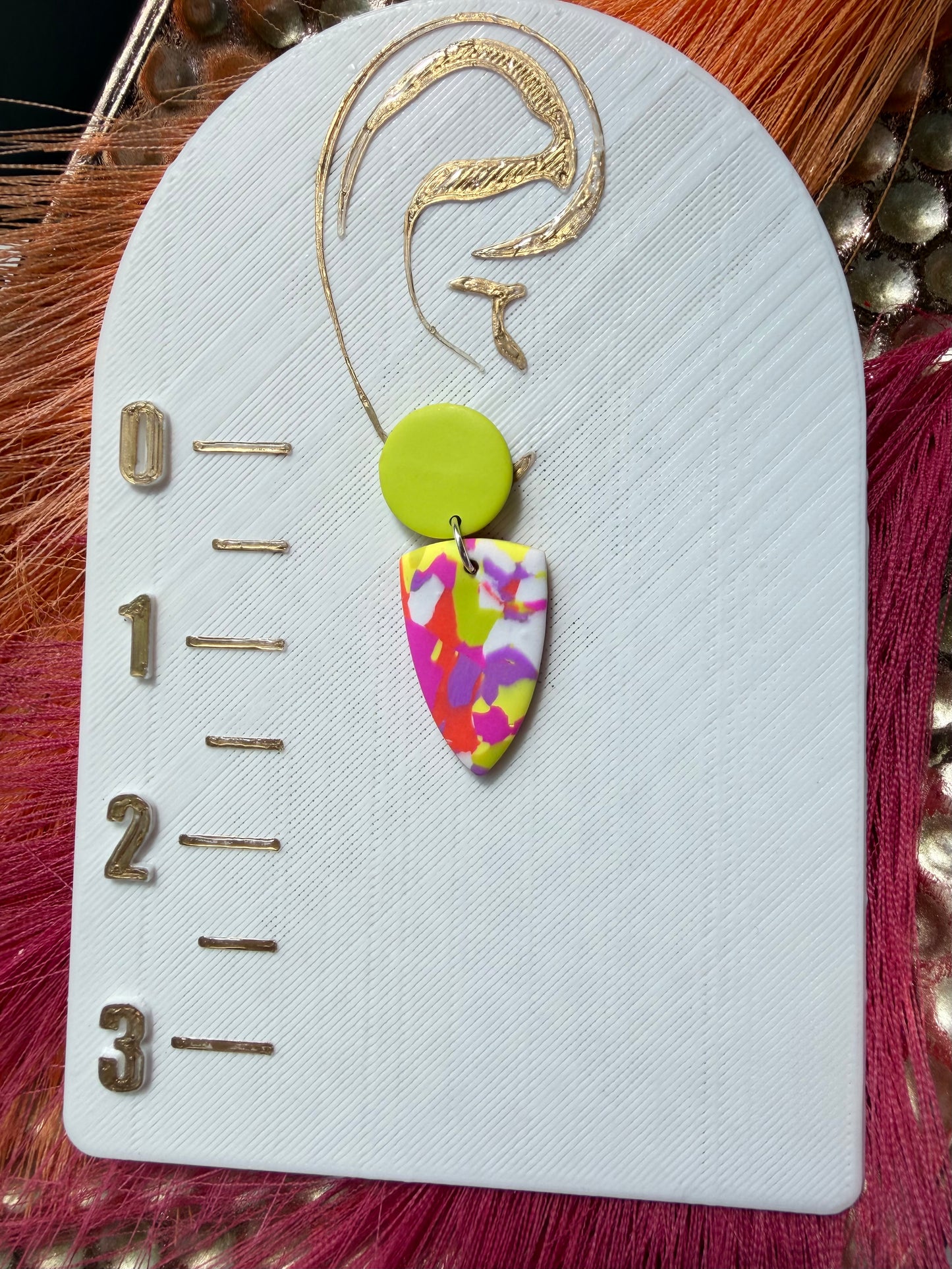 “Feeling Groovy” Multi Color Dagger w/Lime Green Round Post Earrings
