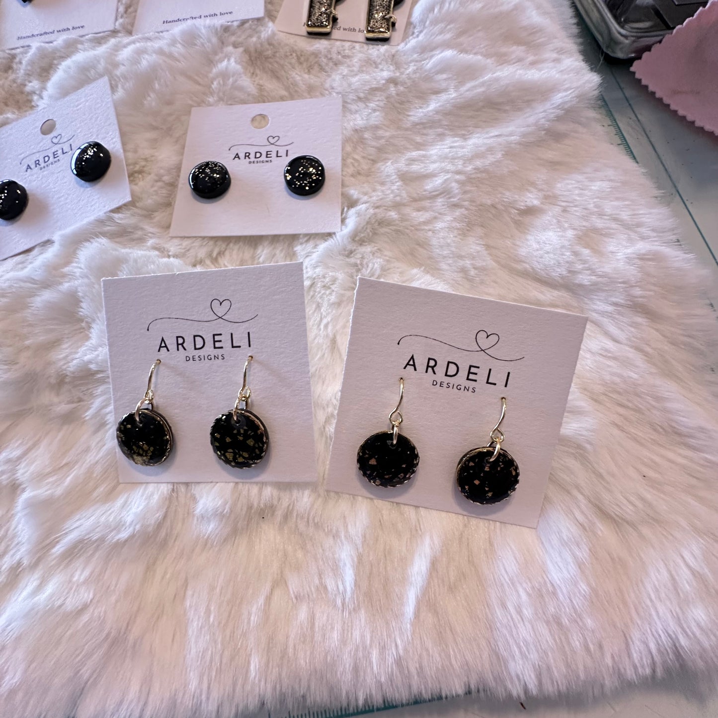 Black & Gold Metal Leaf Polymer Clay Stud Earrings