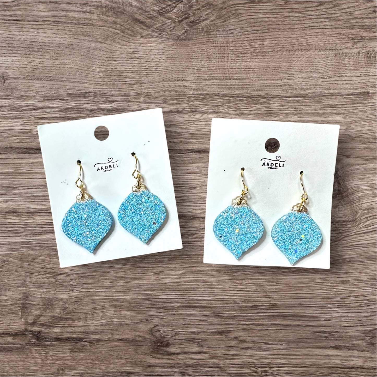 “Betty” Blue Sparkle Ornament Gold Plated Hook Dangle Earrings