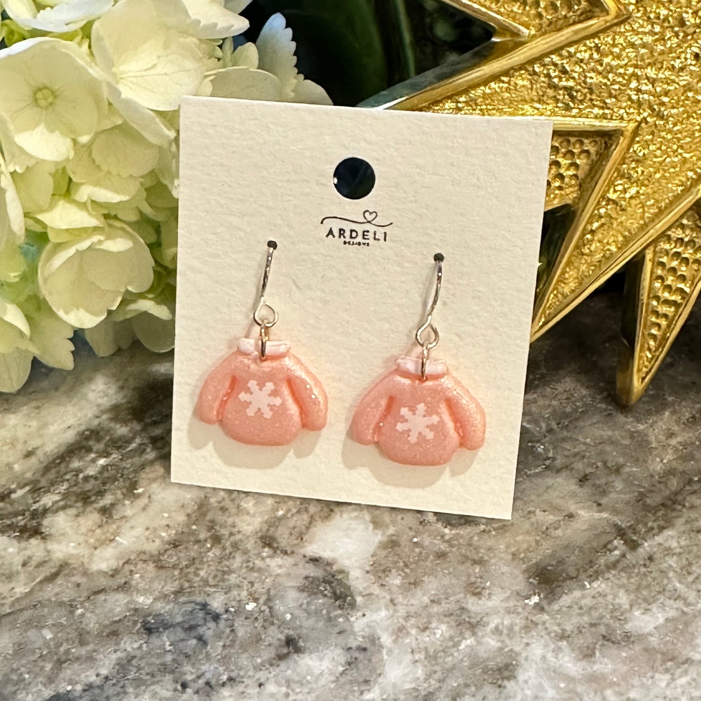 Handmade Polymer Clay Pink Ugly Sweater Silver Hook Dangle Earrings