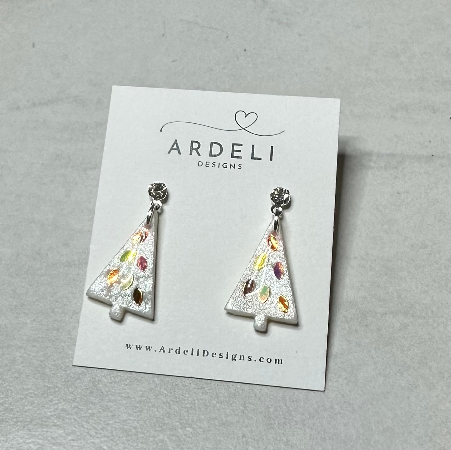 Handmade Polymer Clay Pearl Small Lights On Christmas Tree Rhinestone Silver Post Dangle Earrings