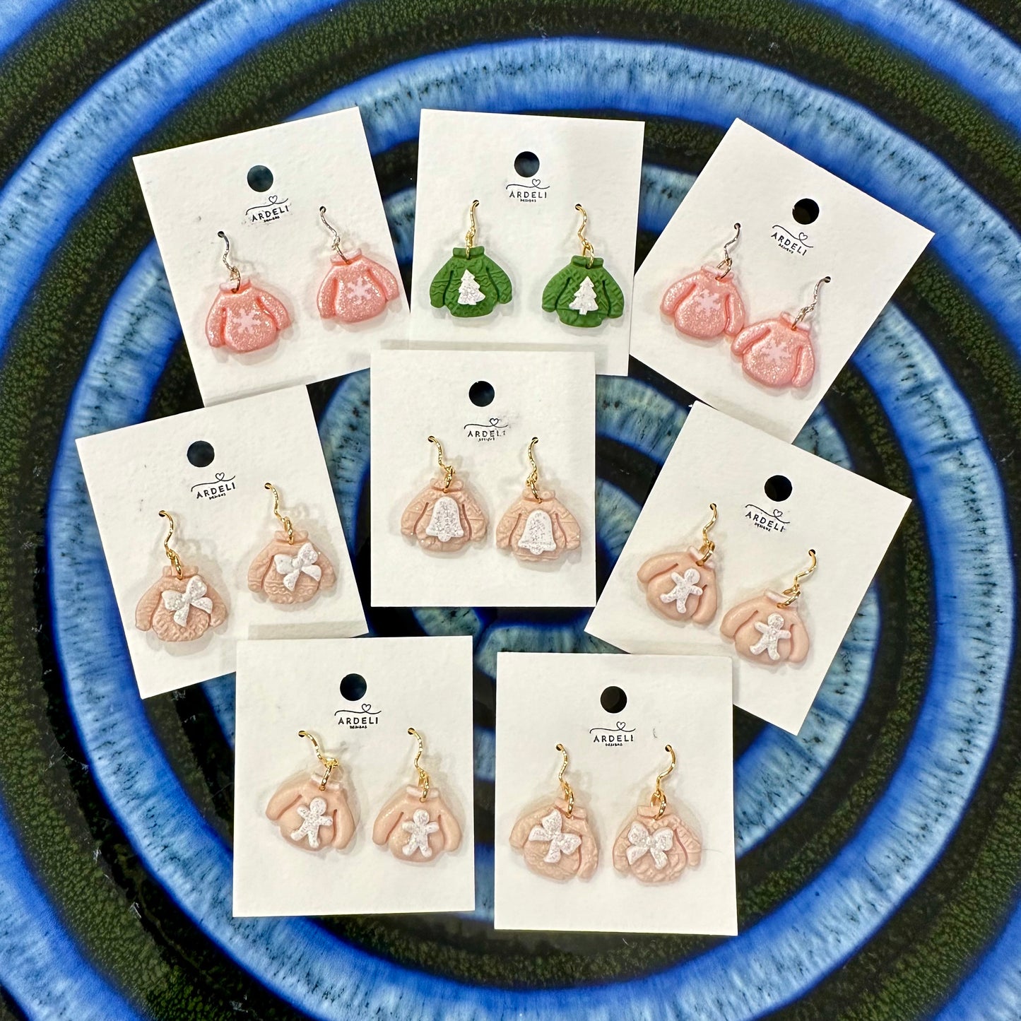 Handmade Polymer Clay Green Ugly Sweater Gold Hook Dangle Earrings