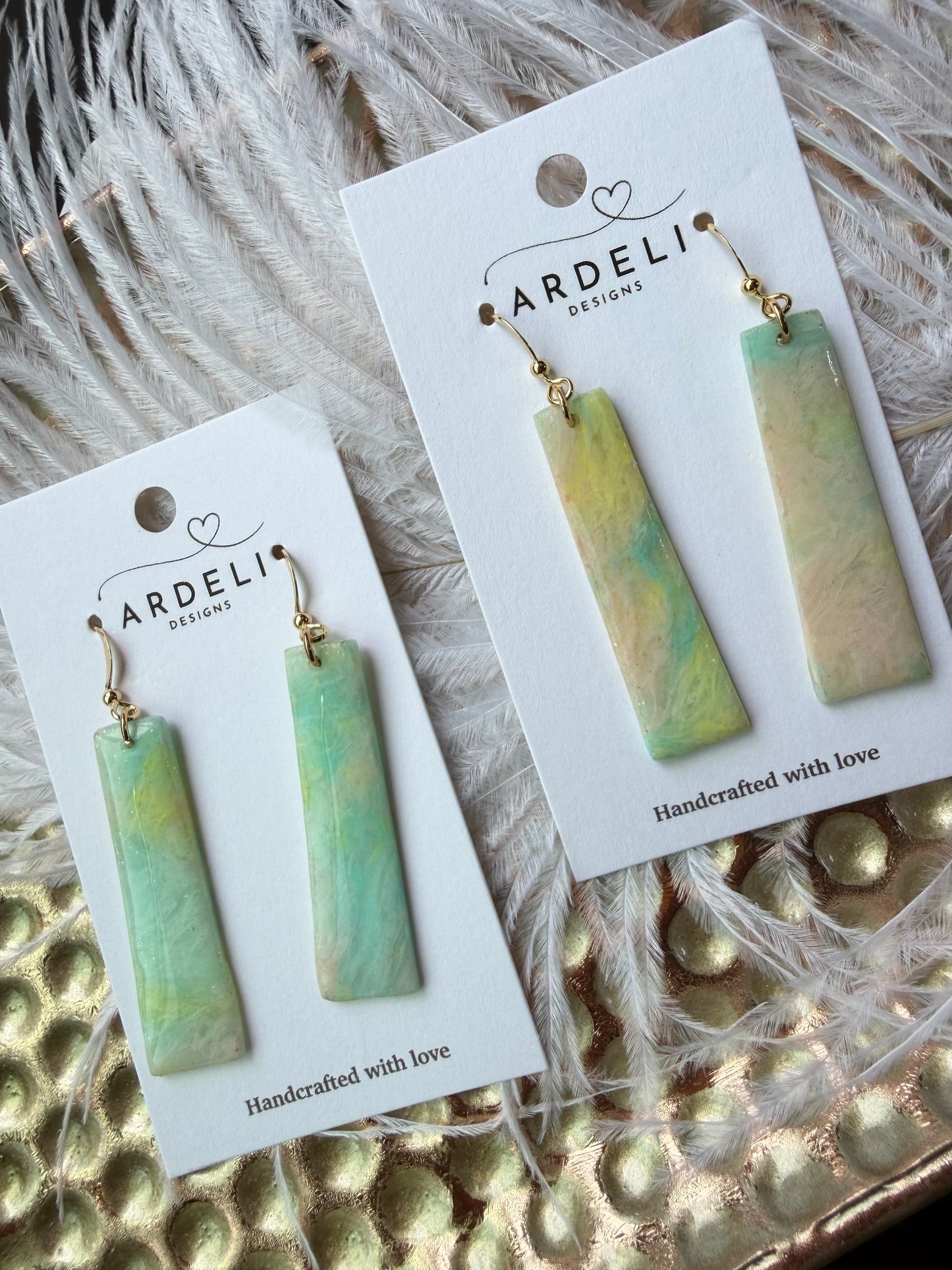 “Taffy” Polymer Clay Long Rectangle Dangle w/Gold Hook Earrings