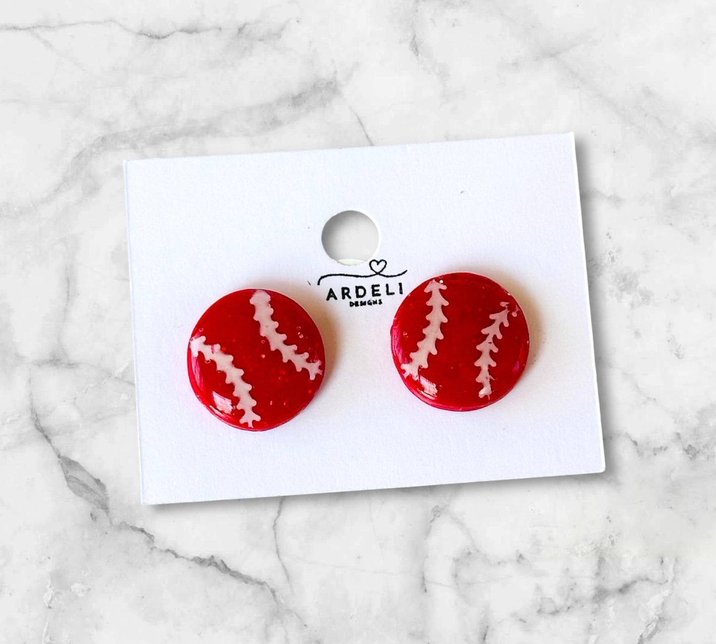 “Play Ball” Red Baseball Stud Earrings