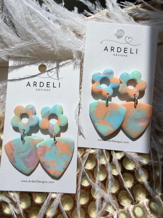 “Feeling Groovy” Sorbet Flower Power Post w/Triangle Dangle Earrings