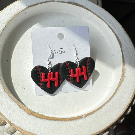 “Play Ball” Fan of 44 Black Heart Baseball Dangle Earrings