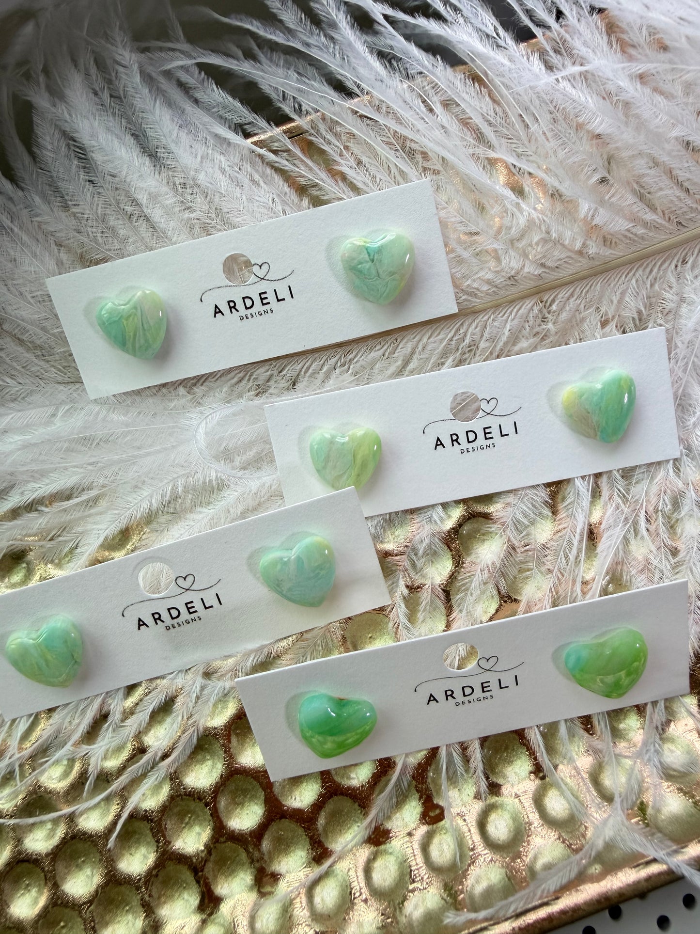 “Taffy” Polymer Clay Heart Stud Earrings