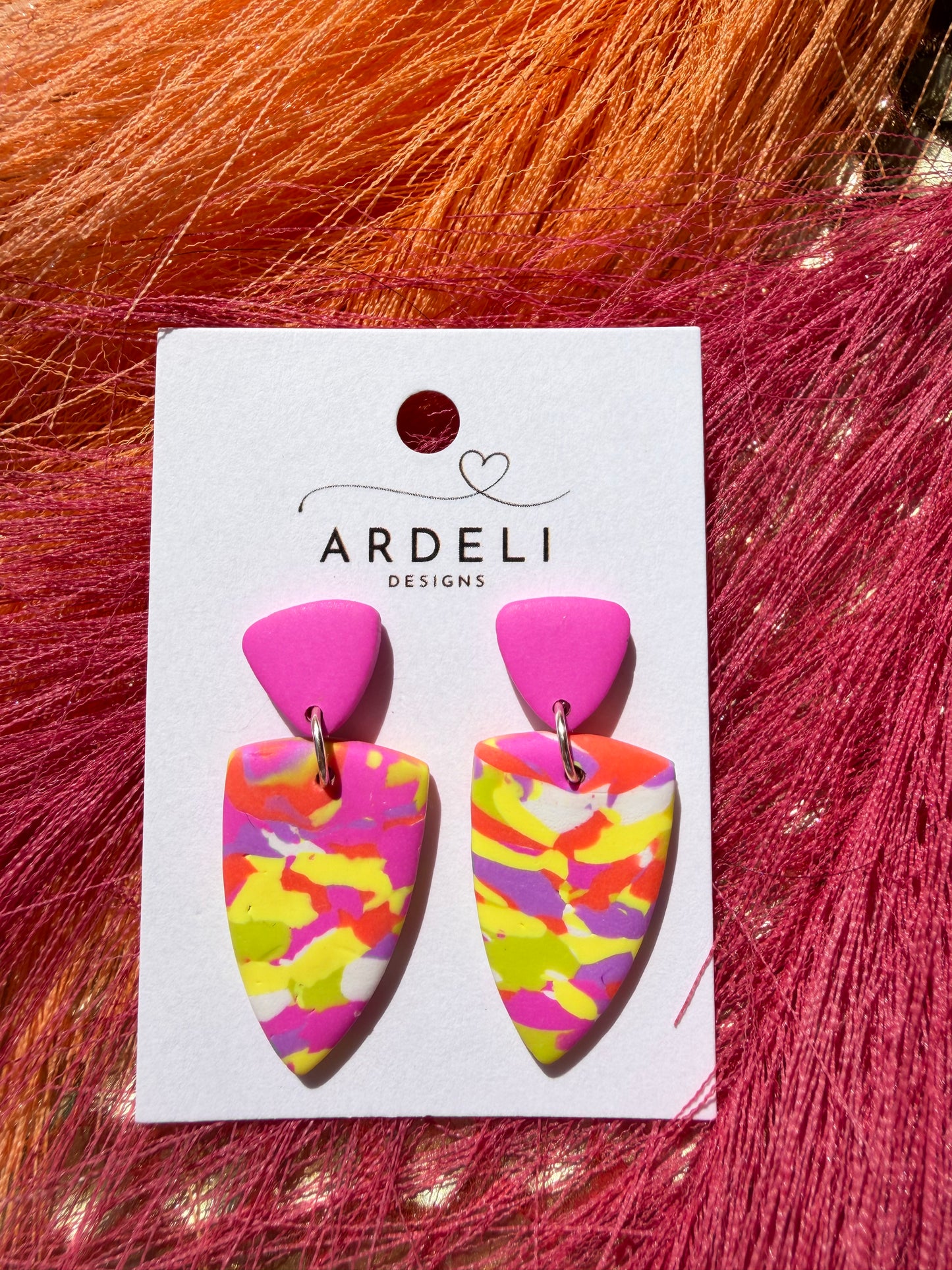 “Feeling Groovy” Multi Color Dagger w/Hot Pink Triangle Post Earrings
