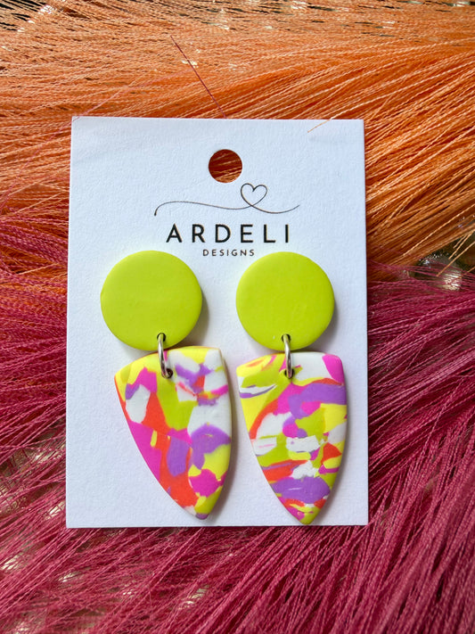 “Feeling Groovy” Multi Color Dagger w/Lime Green Round Post Earrings