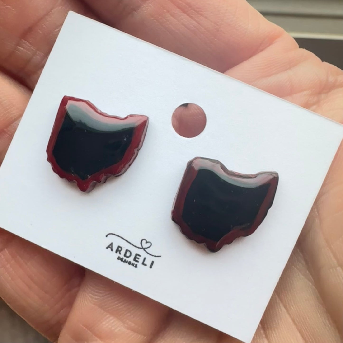 “Play Ball” Black & Red Ohio Stud Earrings