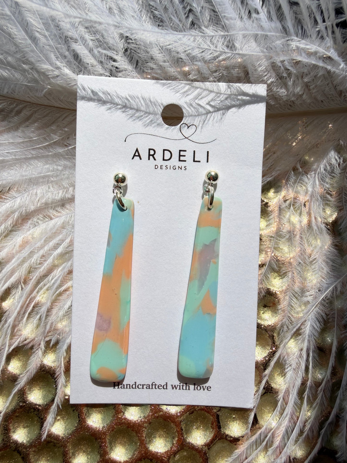 “Feeling Groovy” Sorbet Long Rectangle Dangle w/Silver Ball Post Earrings