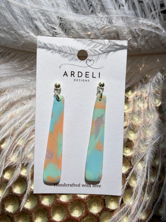“Feeling Groovy” Sorbet Long Rectangle Dangle w/Silver Ball Post Earrings