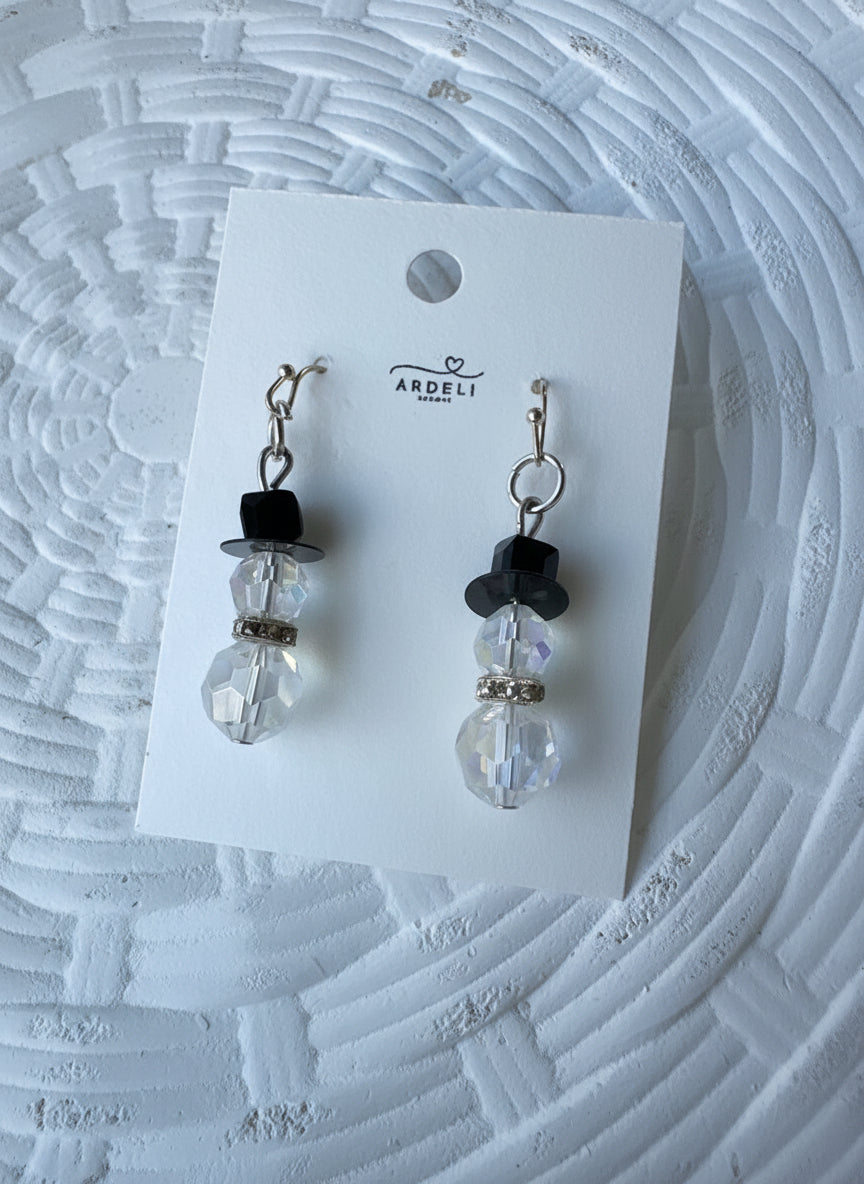 Crystal Beaded Snowman Silver Hook Earring Dangles