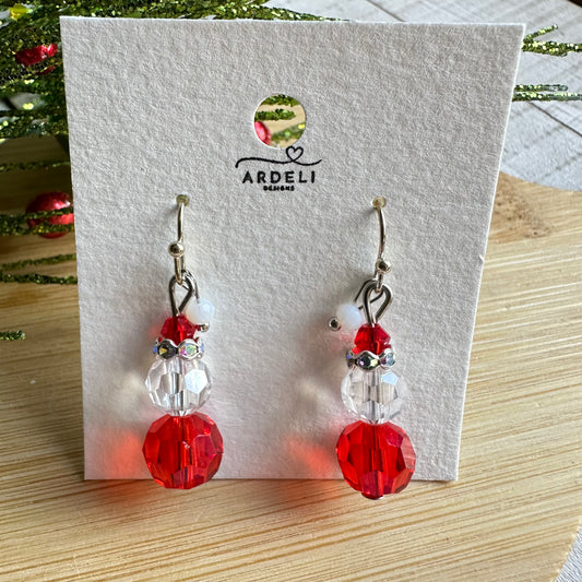 Crystal Beaded Santa Silver Hook Earring Dangles