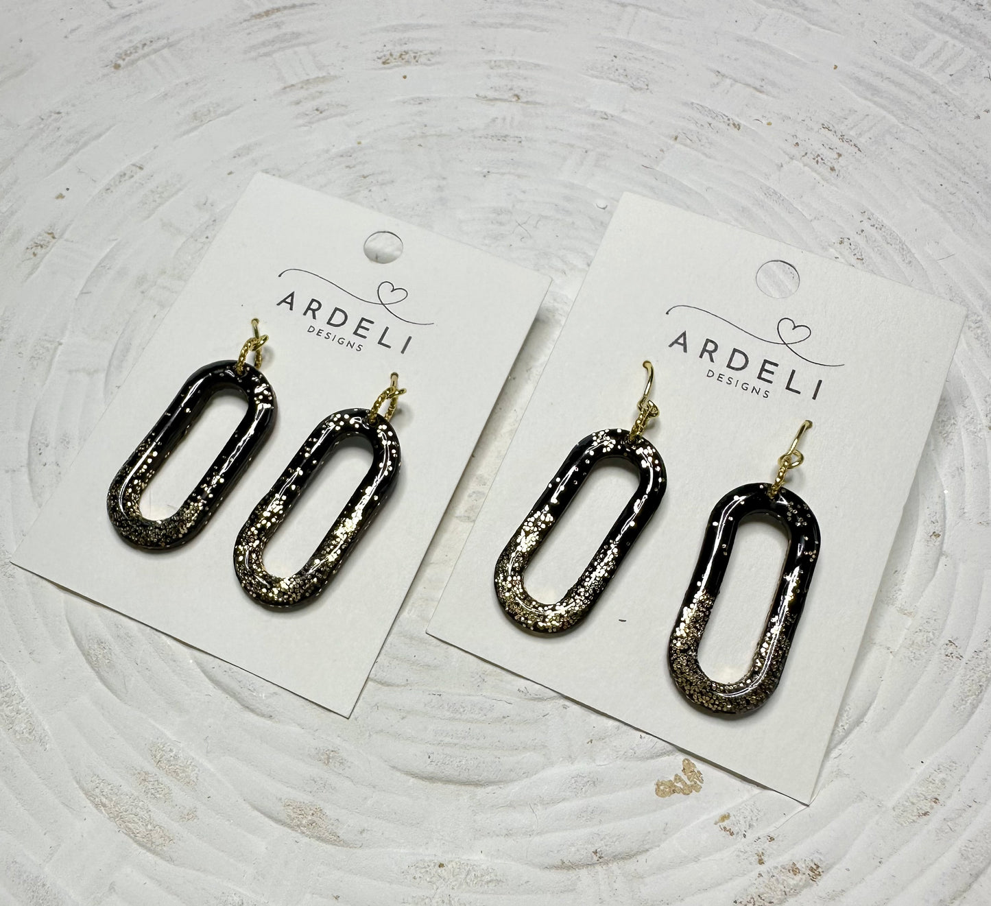Black & Gold Donut Polymer Clay Gold Dangle Earrings