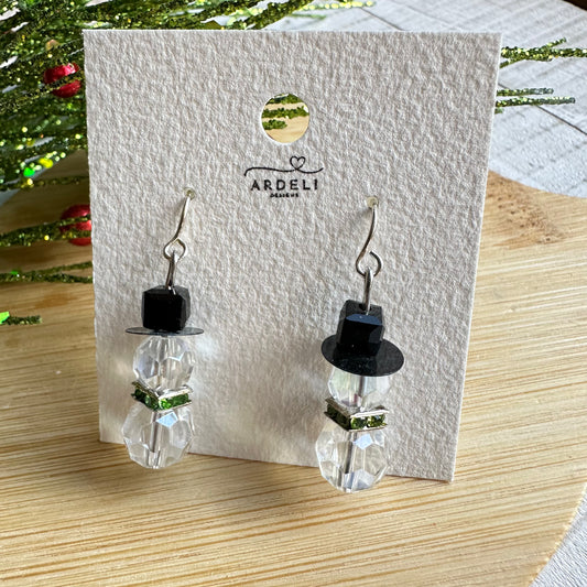 Crystal Beaded Snowman Silver Hook Earring Dangles