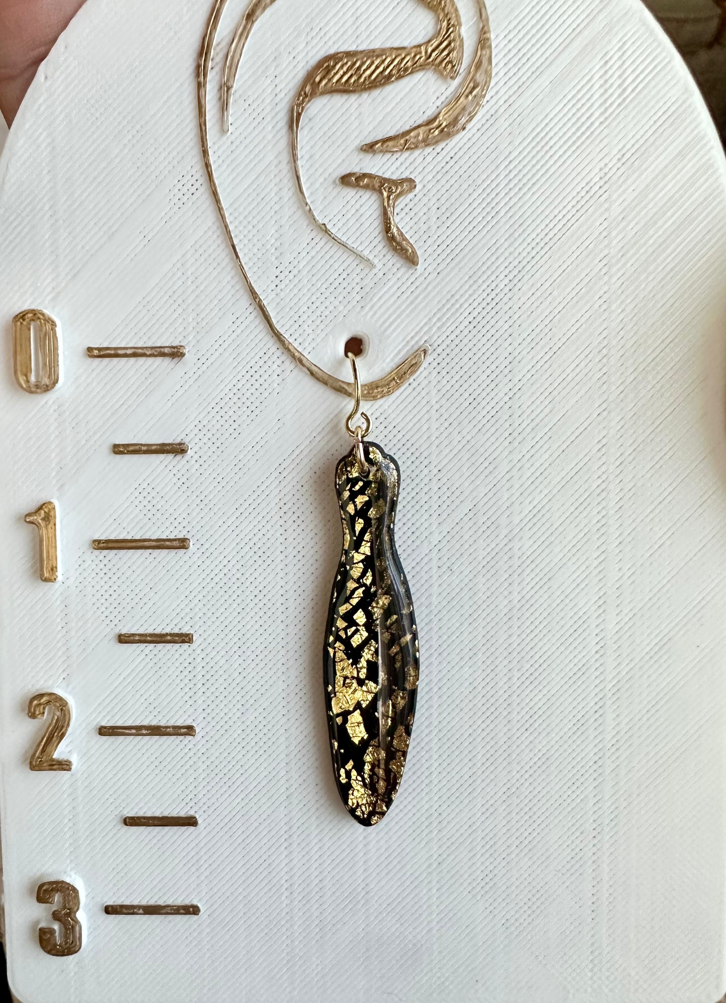 Black & Gold Polymer Clay Gold Hook Dangle Earrings