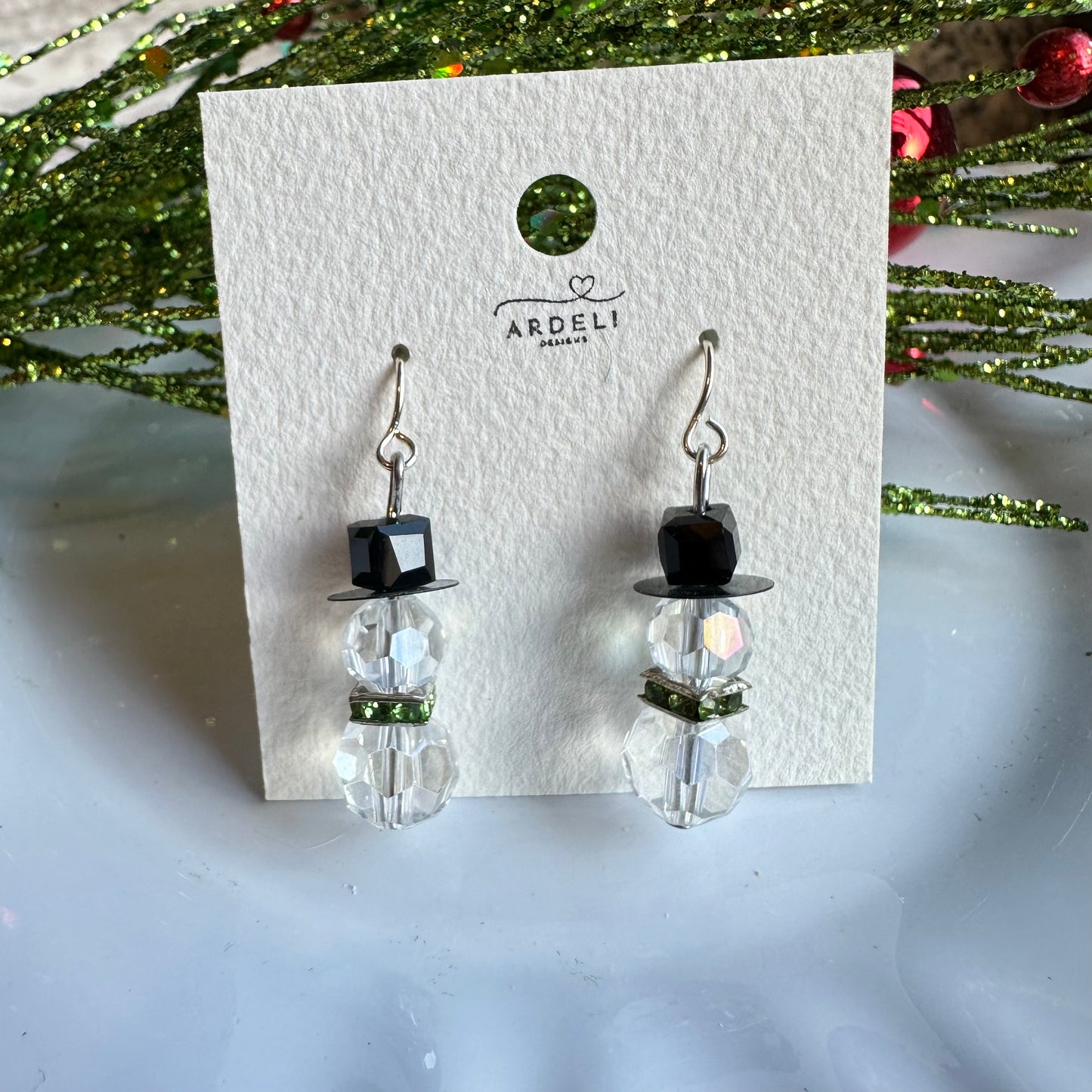 Crystal Beaded Snowman Silver Hook Earring Dangles