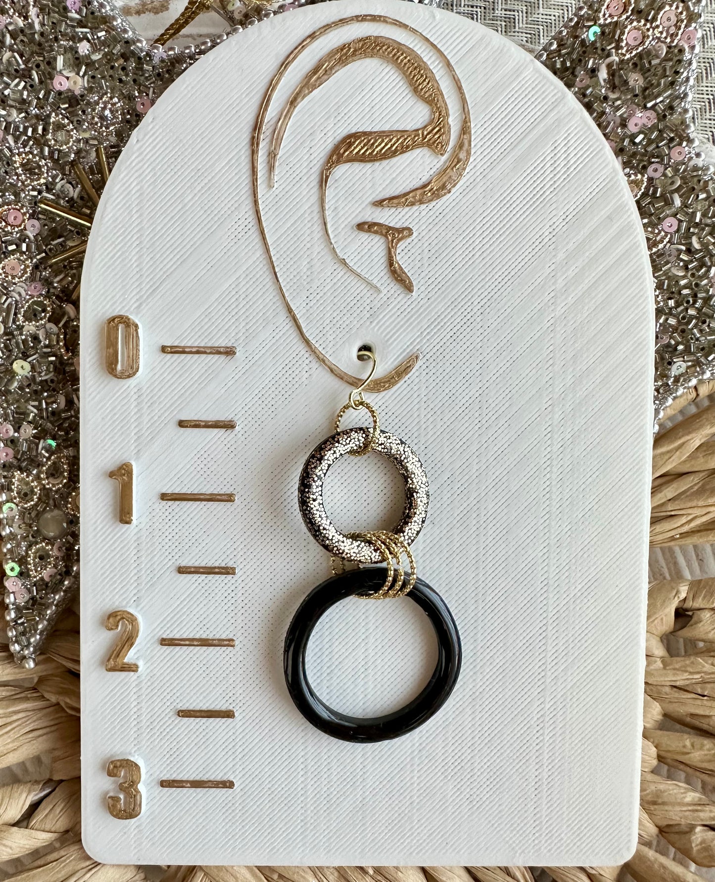 Black & Gold Rings 18K Gold Hook Dangle Earrings