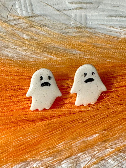 "Boos & Black Cats"  Glitter Ghost Handmade Polymer Clay Silver Post Stud Earrings