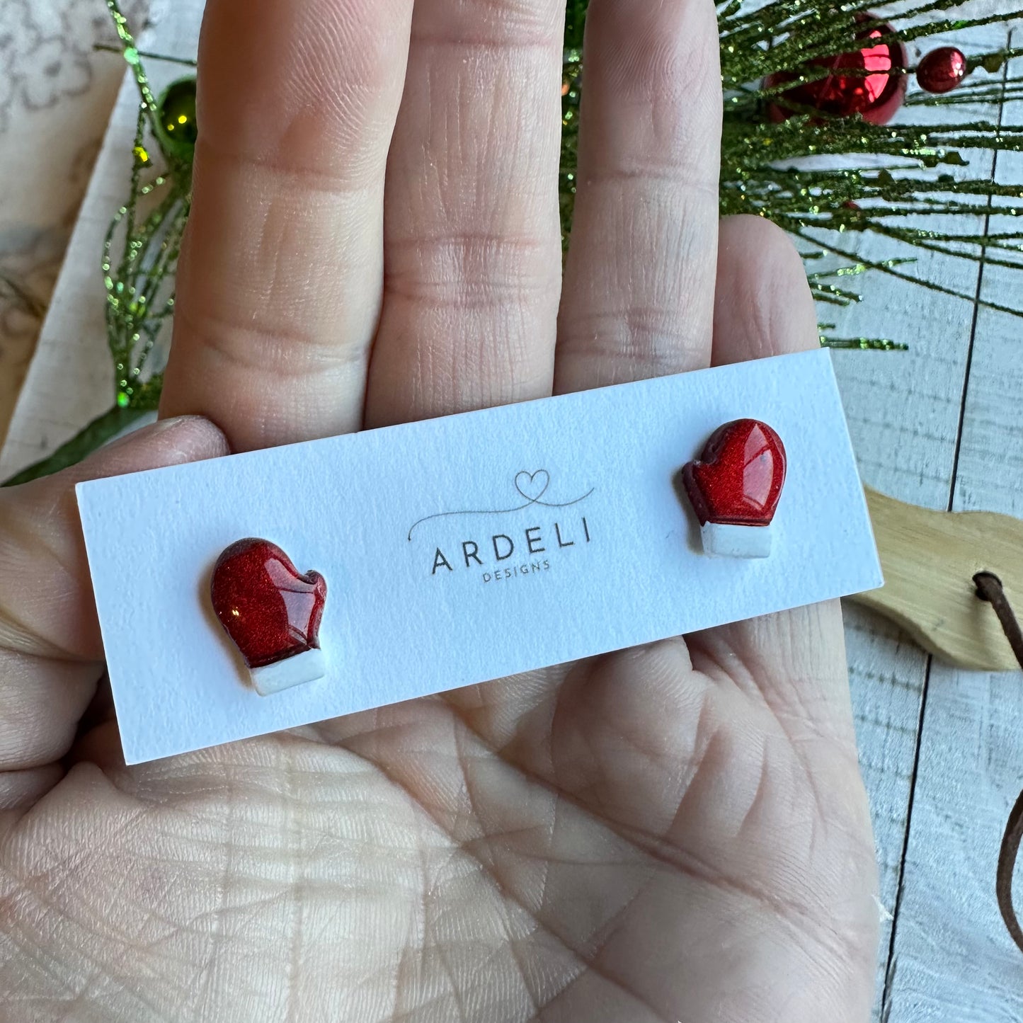 Handmade Polymer
Clay Red Shimmer
Mittens Earring Studs