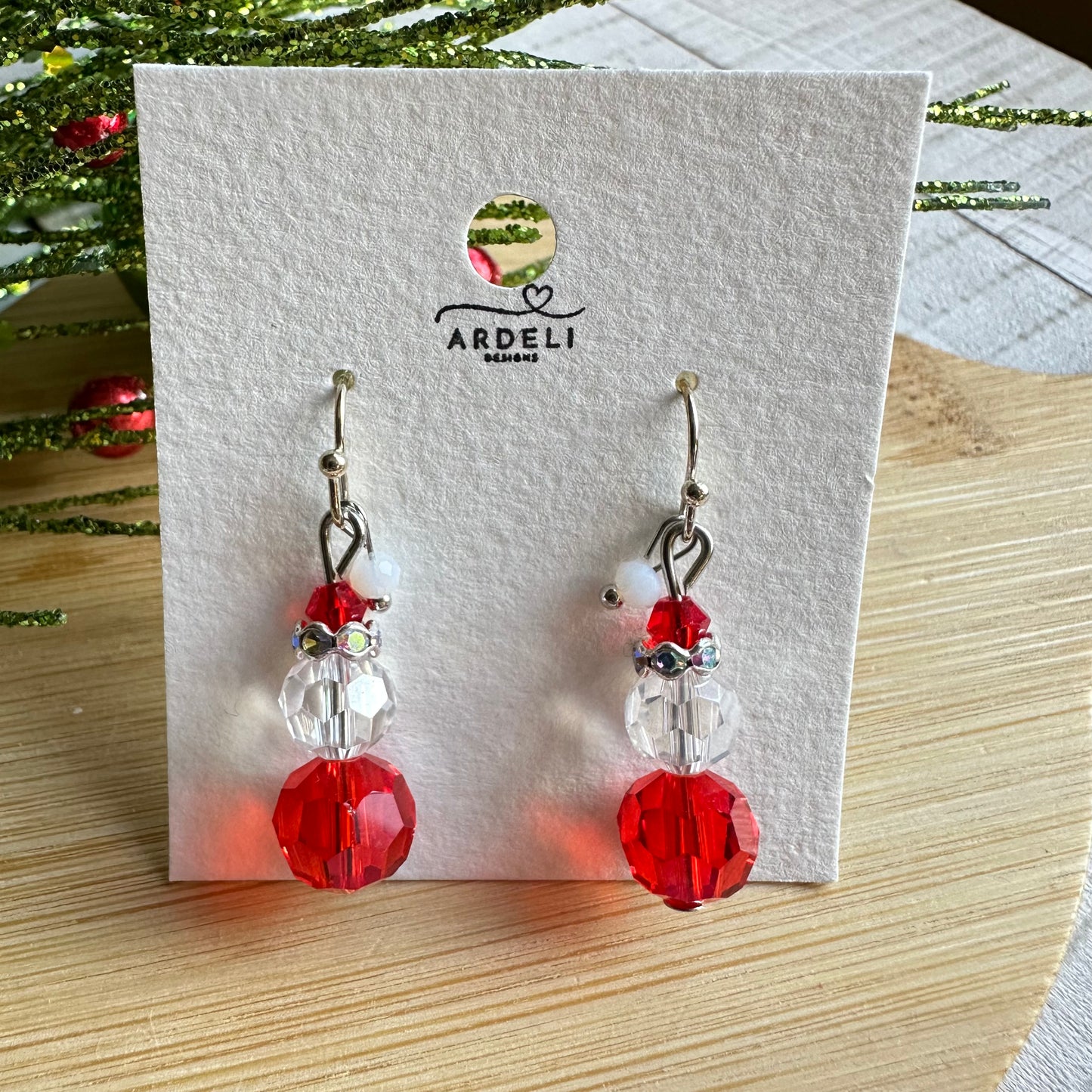 Crystal Beaded Santa Silver Hook Earring Dangles