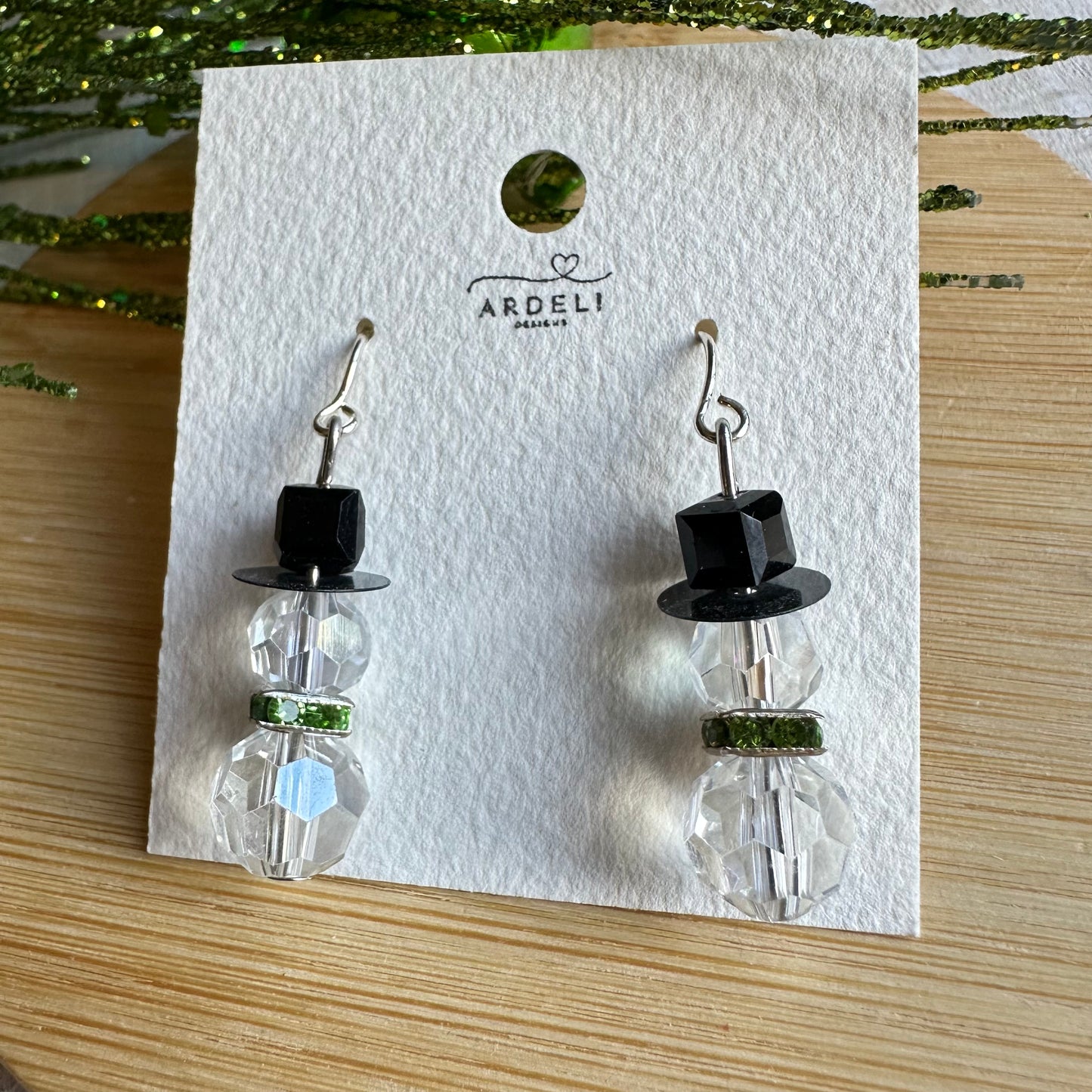 Crystal Beaded Snowman Silver Hook Earring Dangles