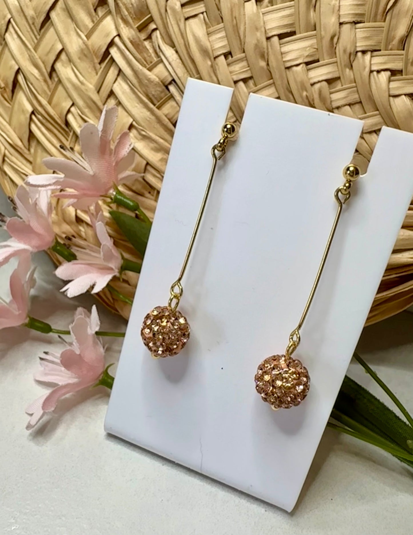 “Beaded Love”
GPRG224 Gold Plate Ball Post Rose Gold Rhinestone Bead Drop Earrings