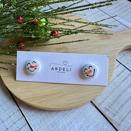 Handmade Polymer Clay Snowman Studs