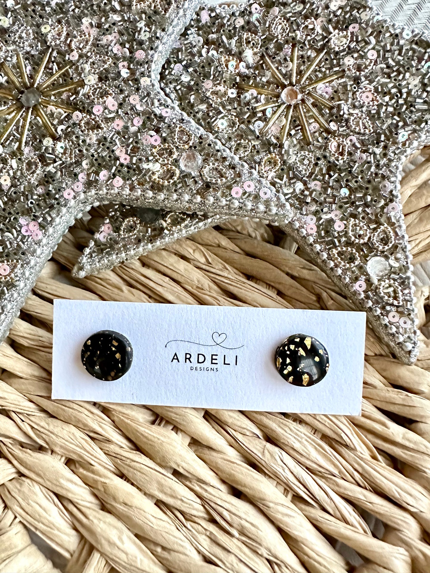Black & Gold Polymer Clay Stud Earrings