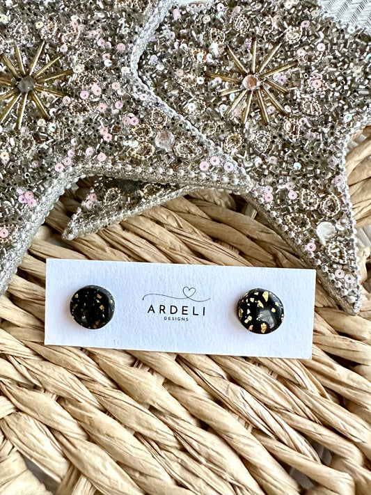 Black & Gold Polymer Clay Stud Earrings
