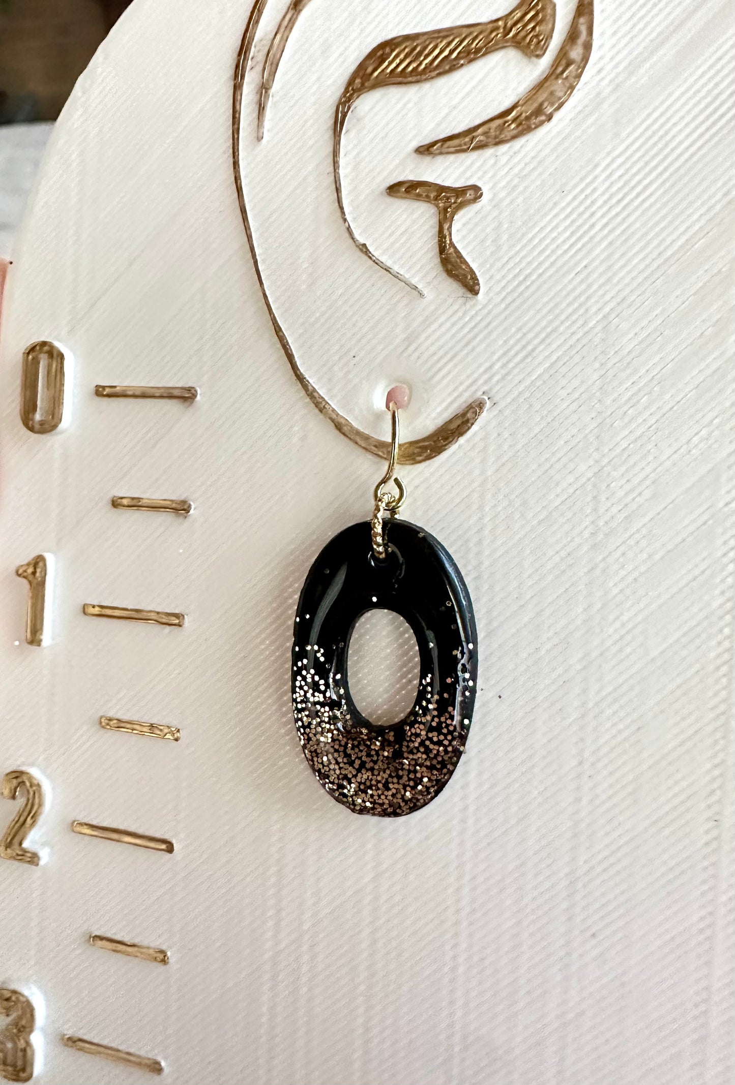 Black & Gold Donut Polymer Clay Gold Dangle Earrings