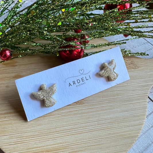 Handmade Polymer Clay Gold Glitter Angel Earring Studs