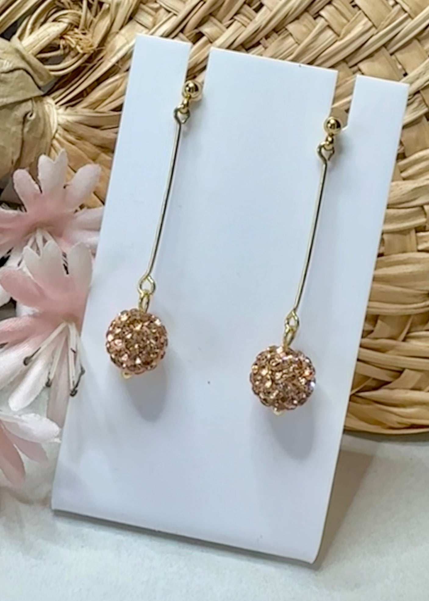 “Beaded Love”
GPRG224 Gold Plate Ball Post Rose Gold Rhinestone Bead Drop Earrings