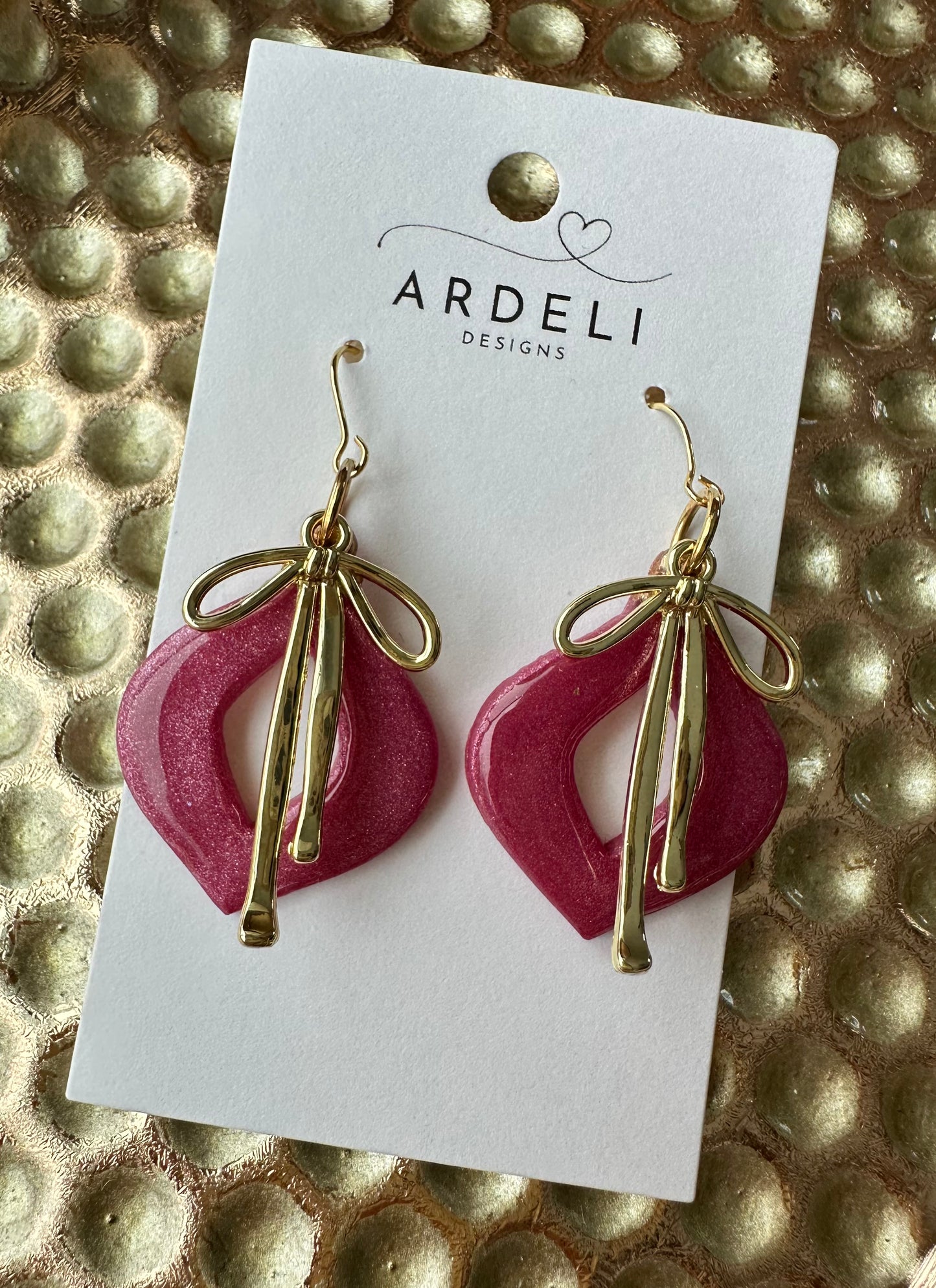 “Betty” Berry Pearl Ornament w/Gold Hook and Gold Bow Charm Dangle Earrings