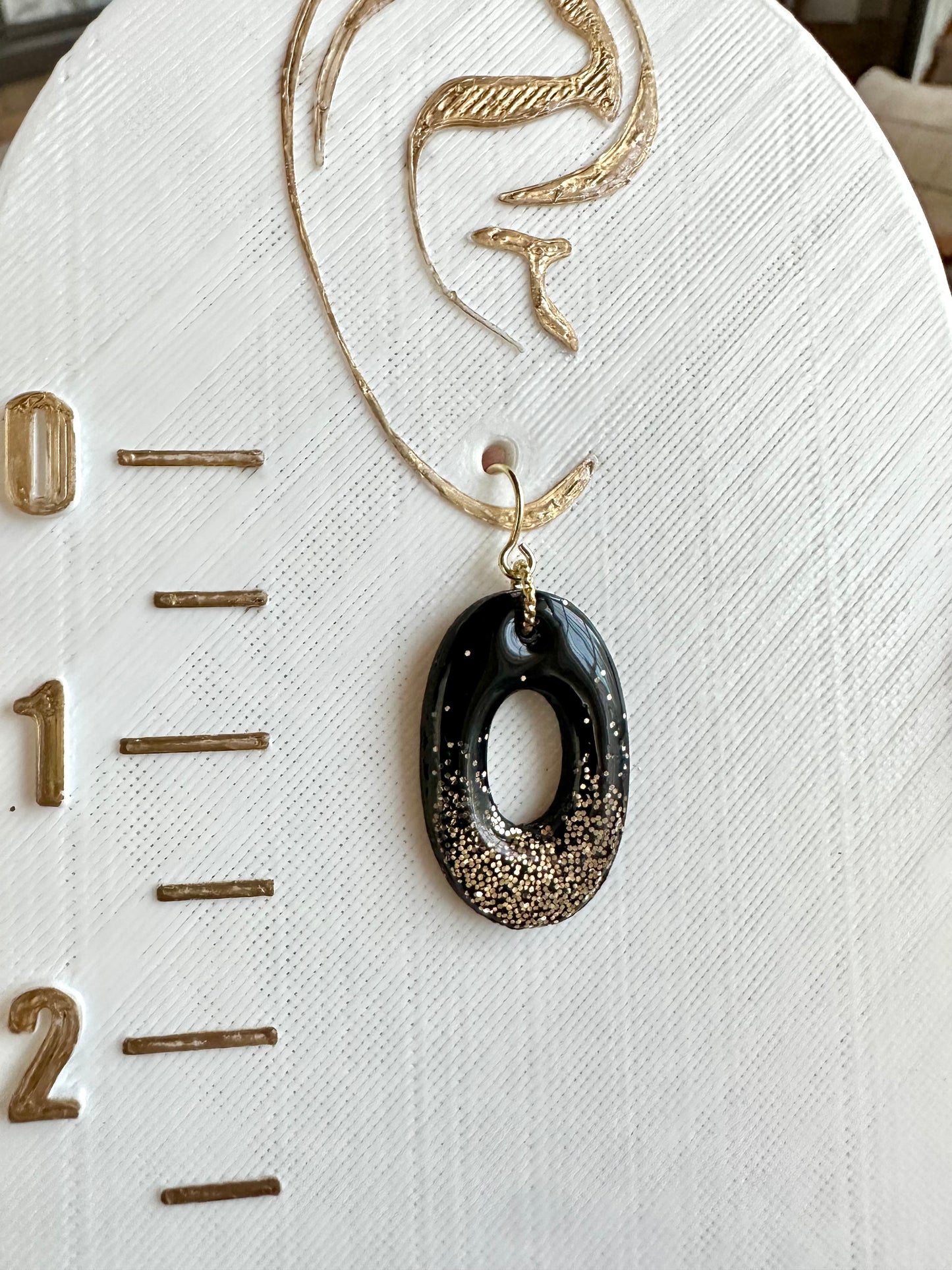 Black & Gold Donut Polymer Clay Gold Dangle Earrings