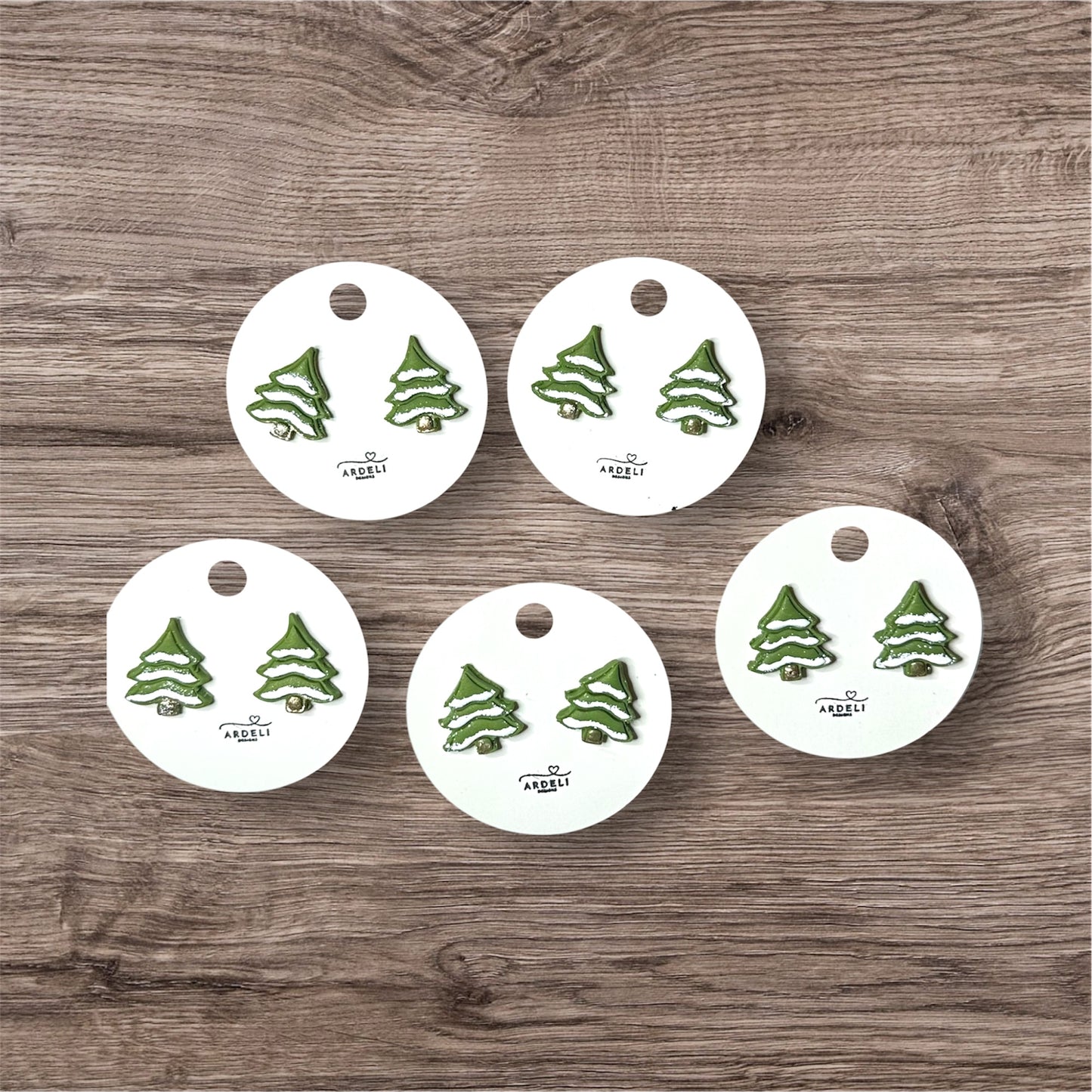Handmade Polymer Clay Snow Covered Tree Gold Plated Post Earring Studs