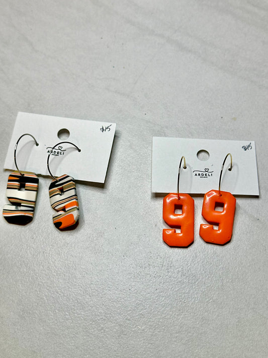 "Game Dey" Spirit Wear Fan of #9 Polymer Clay Gold Plated Hoop Earrings