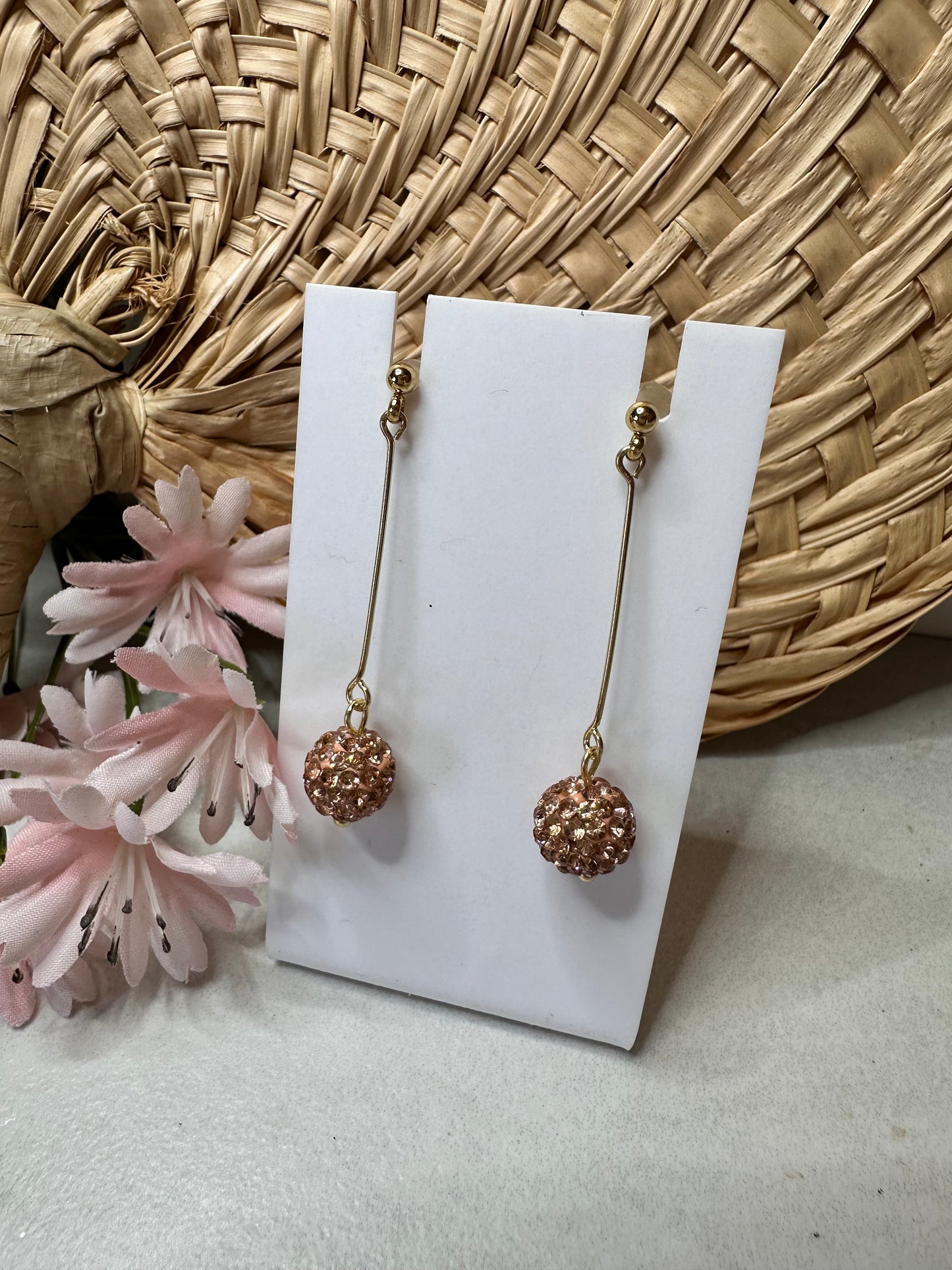 “Beaded Love”
GPRG224 Gold Plate Ball Post Rose Gold Rhinestone Bead Drop Earrings