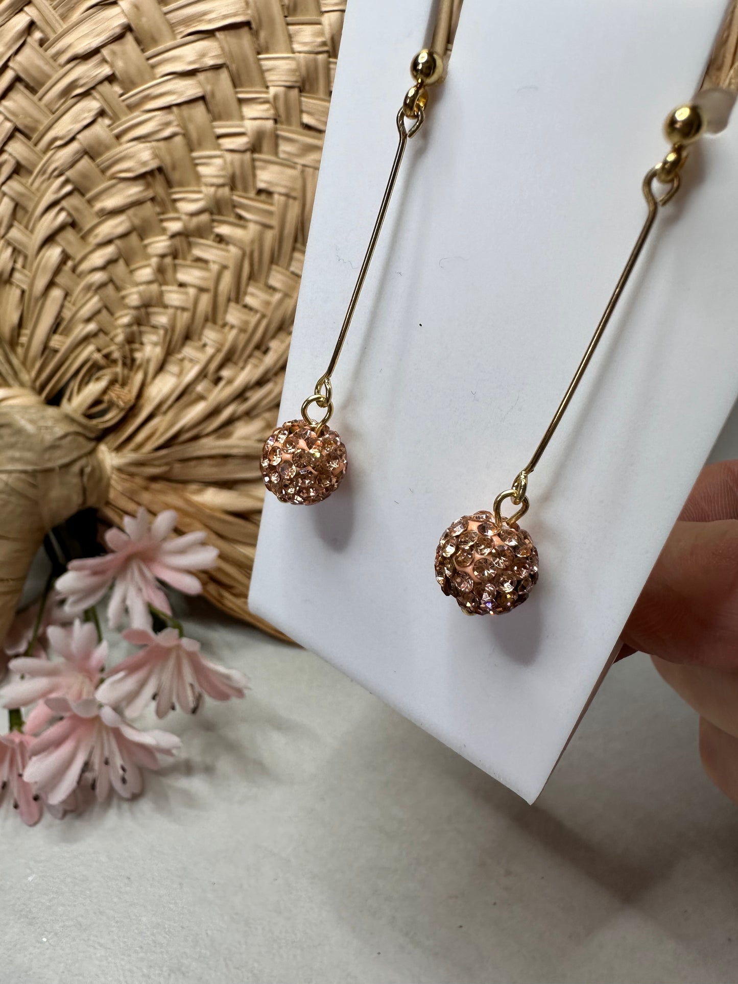 “Beaded Love”
GPRG224 Gold Plate Ball Post Rose Gold Rhinestone Bead Drop Earrings