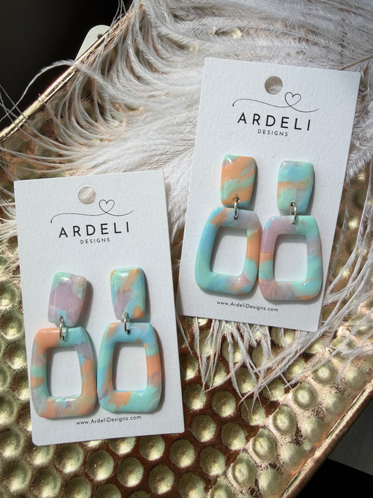 “Feeling Groovy” Sorbet Rectangle Donut Post Dangle Earrings
