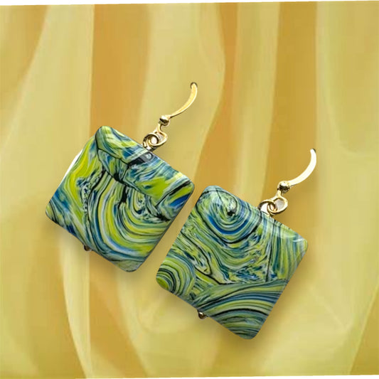 "A Starry Night"
Handmade Polymer
Clay Gold Plated Stud
Dangle Earrings