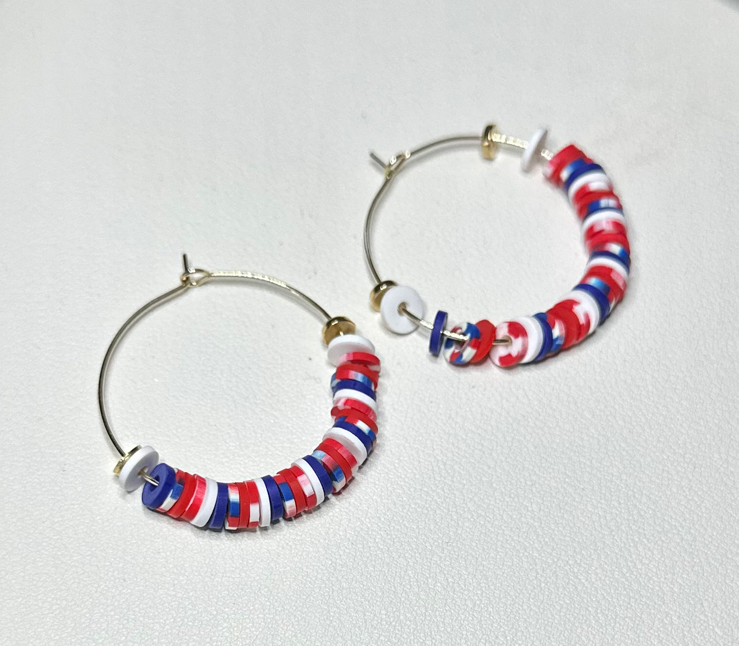 "Red, White and Blue" Gold Plated Hoops Large