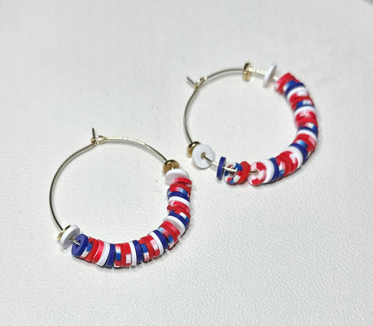 "Red, White and Blue" Gold Plated Hoops Large