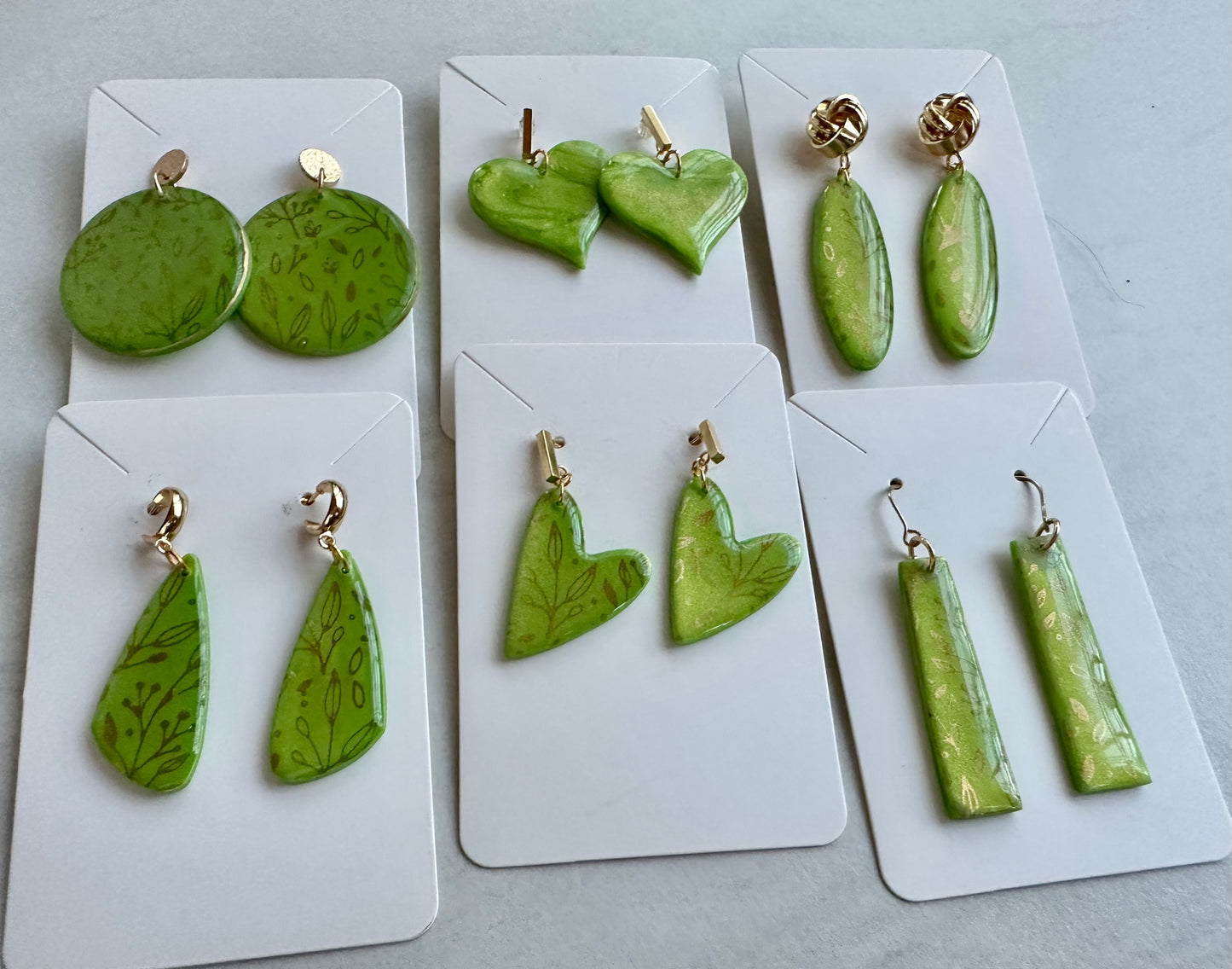 “Kiwi” Handmade Polymer Clay Heart Gold Plated Stud Dangle Earrings