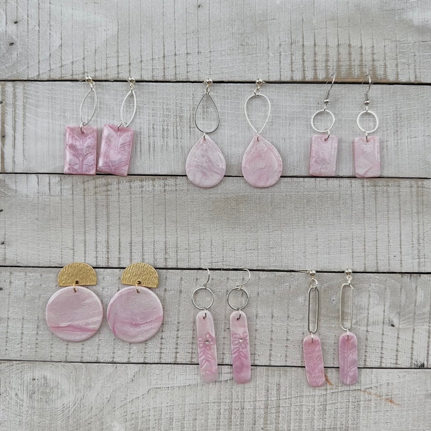 “Pink Lemonade” Handmade Polymer Clay 18K Gold Plated Cubic Zirconia Dangle Earrings