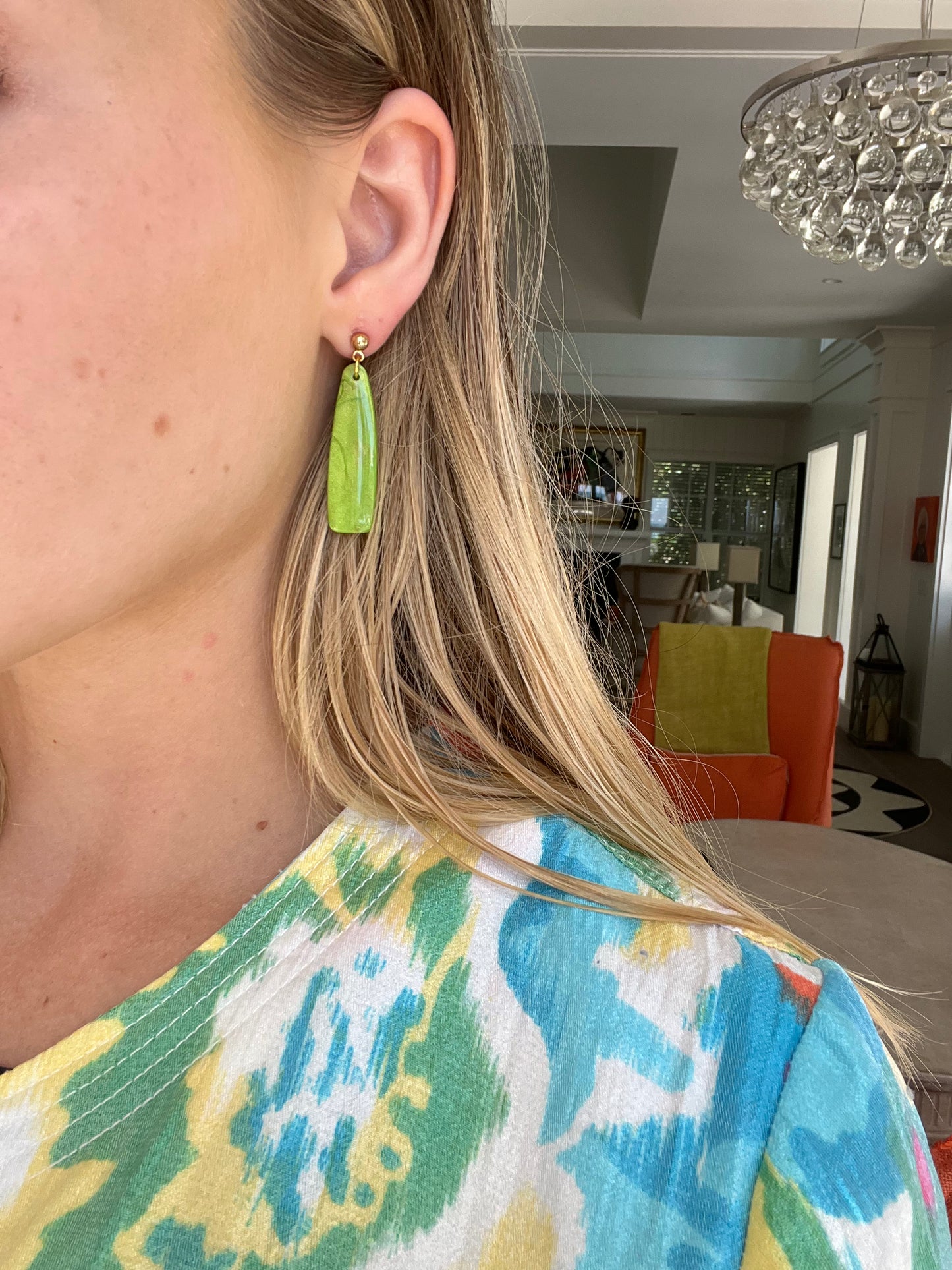 “Kiwi” Handmade Polymer Clay Heart Gold Plated Stud Dangle Earrings