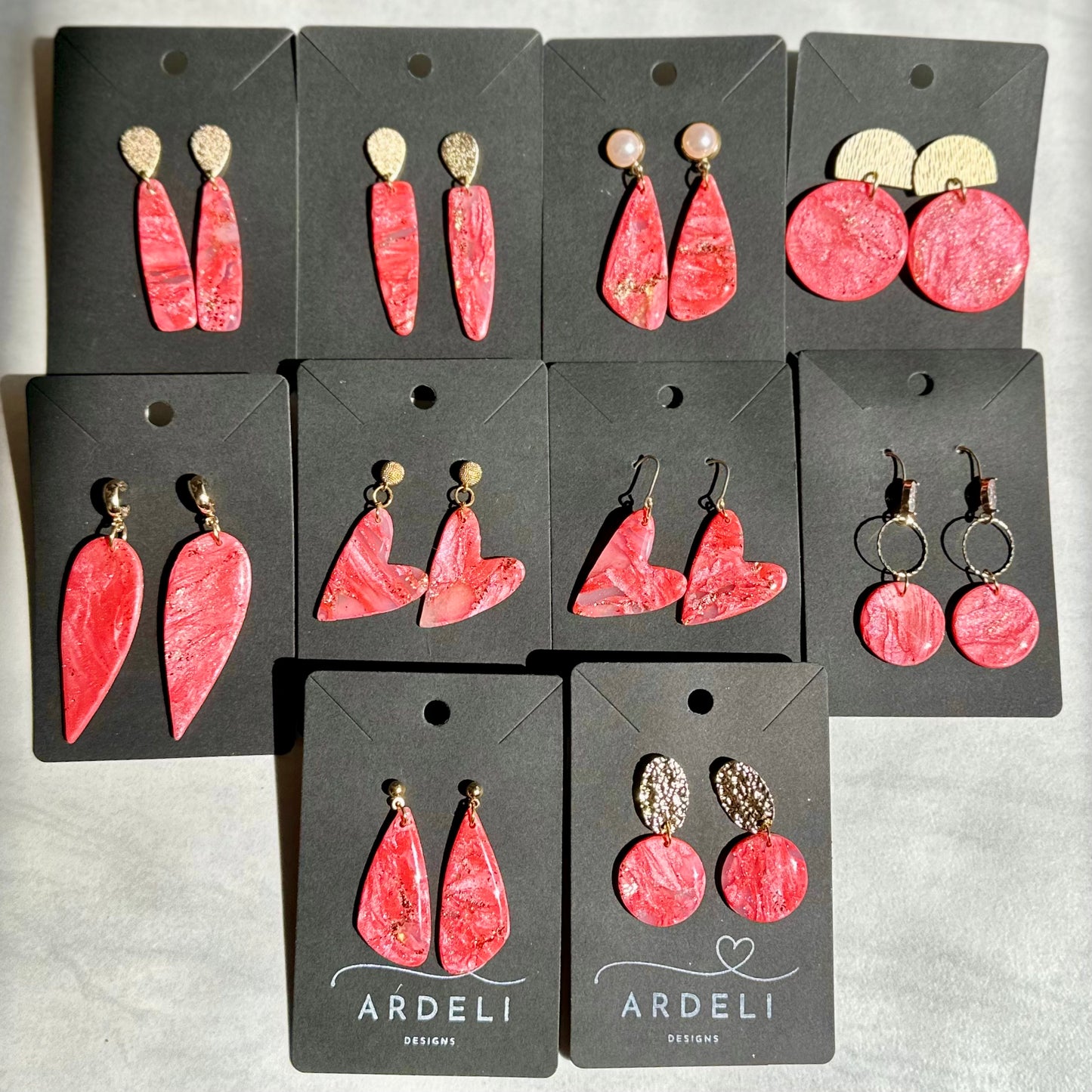“Coral Quartz" Handmade Polymer Clay Dangle 16K Gold Plated Oval Stud Earrings